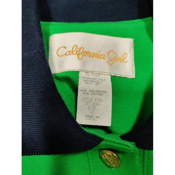 VTG California Girl Short Sleeve Pleated A-Line Midi Dress Green Women's Size 12 - Picture 8 of 13